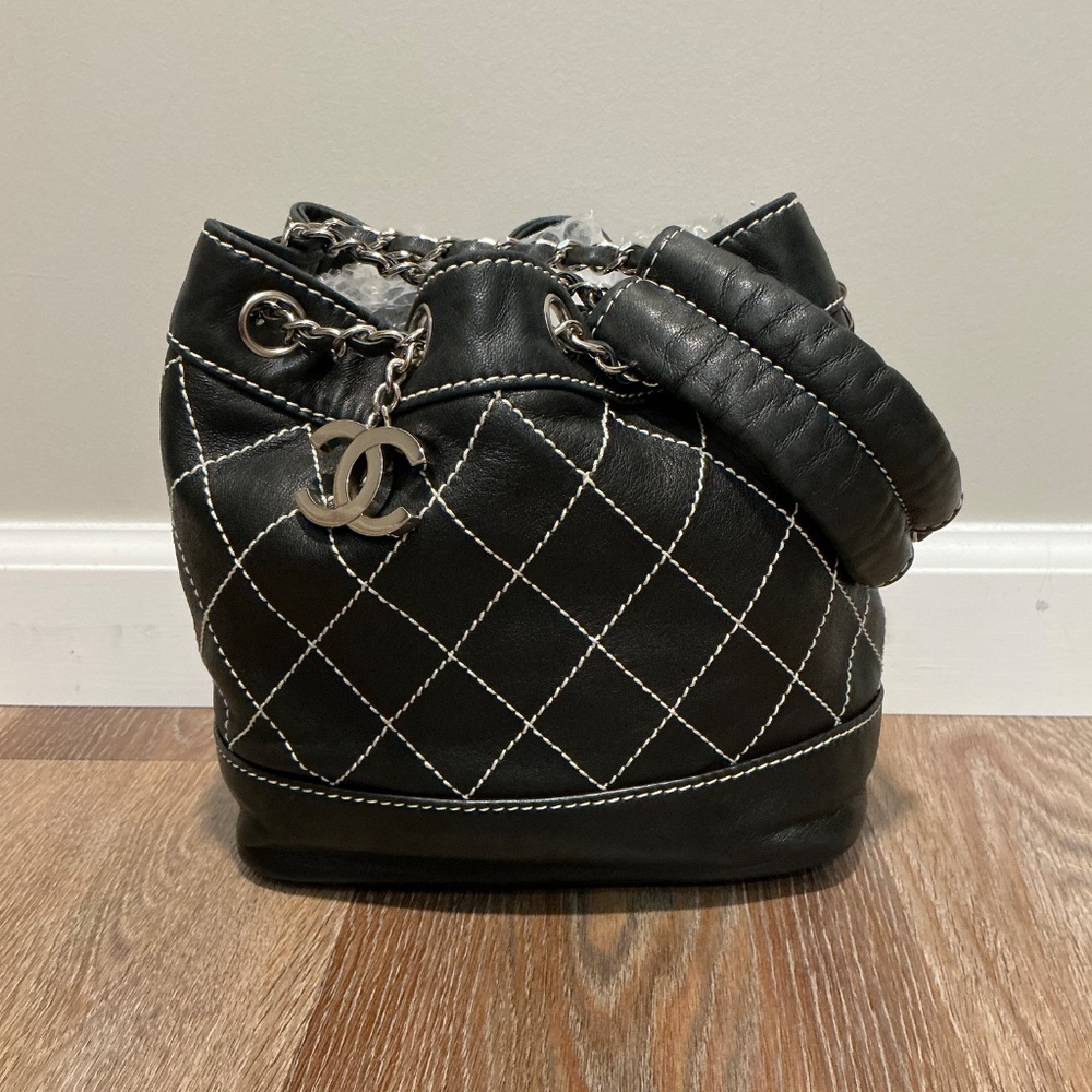 CHANEL Black  Quilted Leather Wild Stitch Bucket  Bag with Silver hardware - Picture 2 of 15